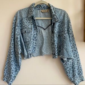 Cropped Leopard Print Jean Jacket